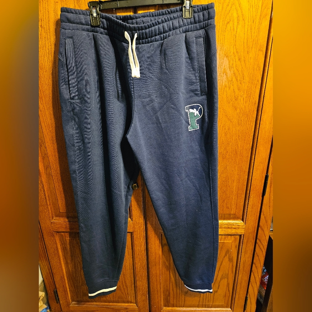 NWT Puma Varsity Style Dark Blue Joggers with Logo SIZE XL
